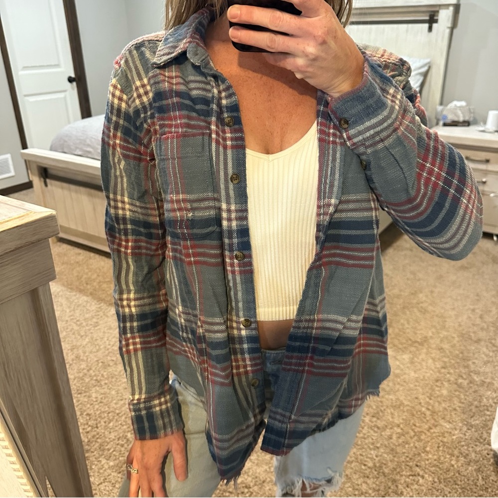 American Eagle Blue Button Down Flannel Size XS - Picture 3 of 15